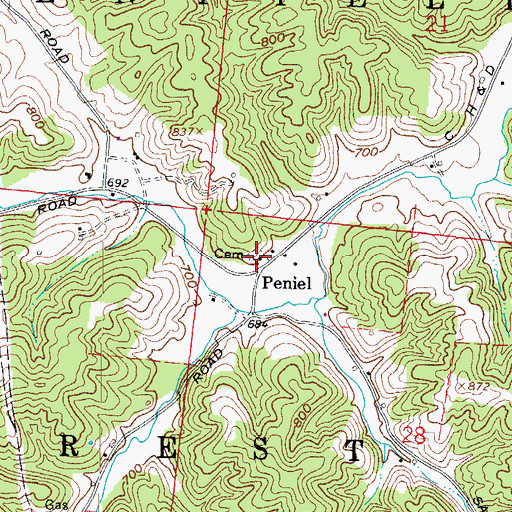 Topographic Map of Peniel Cemetery, OH