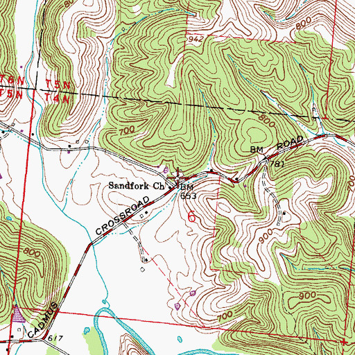 Topographic Map of Sandfork Cemetery, OH