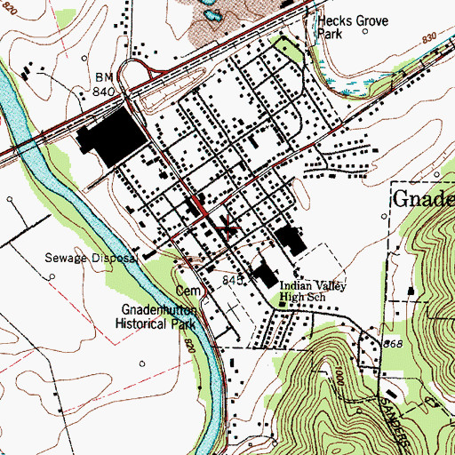 Topographic Map of Gnadenhutten Moravian Church, OH
