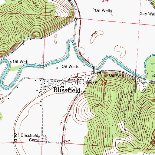 Topographic Map of Blissfield Post Office, OH