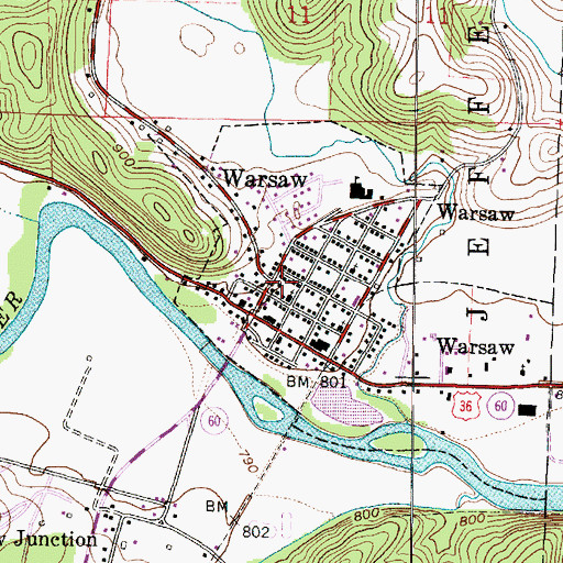 Topographic Map of Warsaw Post Office, OH