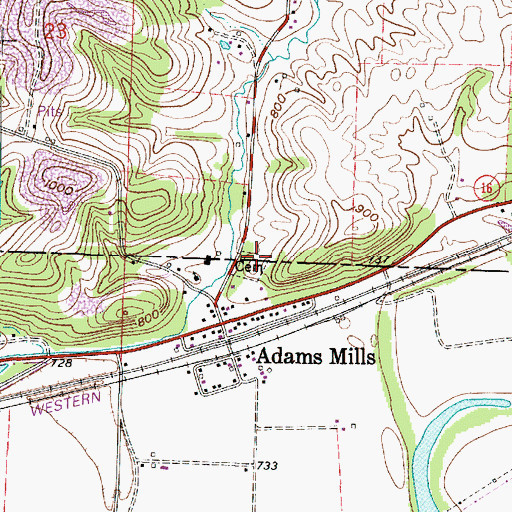 Topographic Map of Adams Mills Cemetery, OH