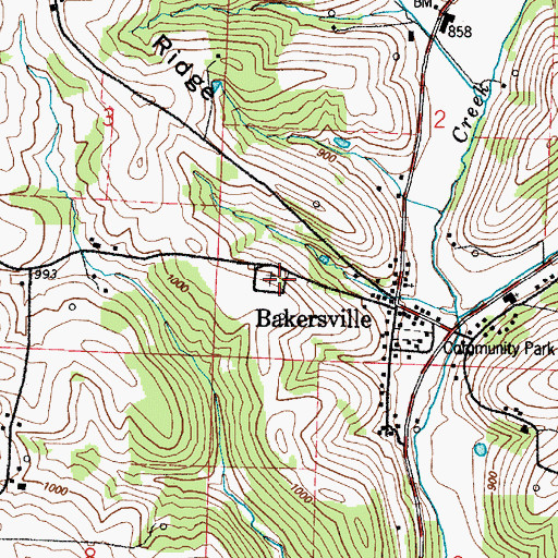 Topographic Map of Bakersville Cemetery, OH