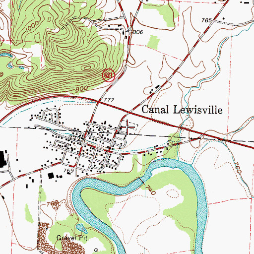 Topographic Map of Canal Lewisville Cemetery, OH