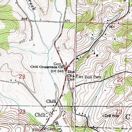 Topographic Map of Crossroads Church Cemetery, OH