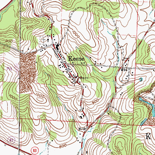 Topographic Map of Keene Methodist Cemetery, OH