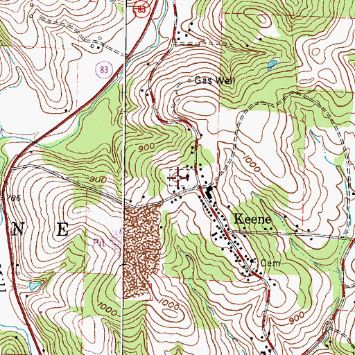 Topographic Map of Keene Presbyterian Cemetery, OH