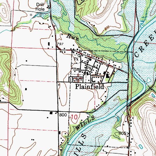 Topographic Map of Plainfield Cemetery, OH