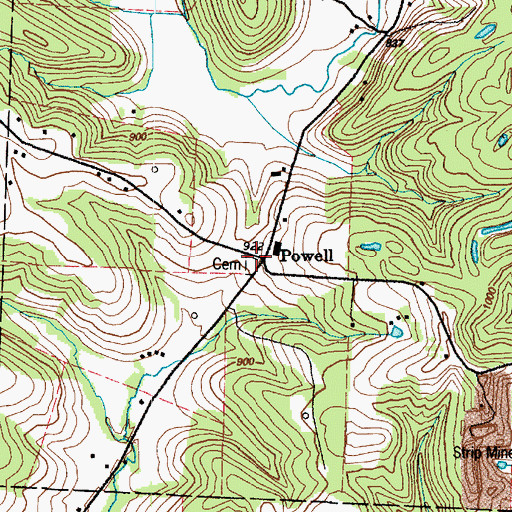 Topographic Map of Powell Cemetery, OH