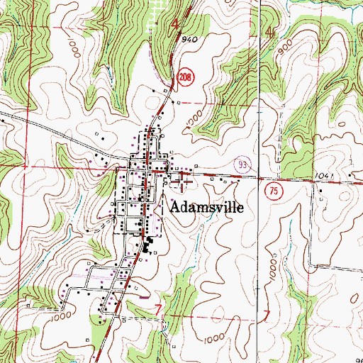 Topographic Map of Adamsville Baptist Cemetery, OH