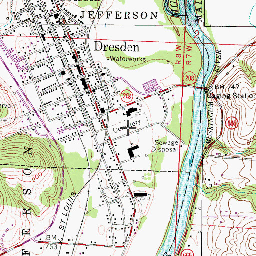 Topographic Map of Dresden Cemetery, OH