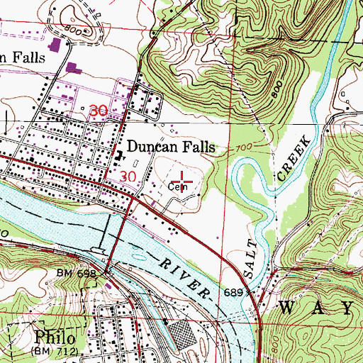 Topographic Map of Duncan Falls Cemetery, OH