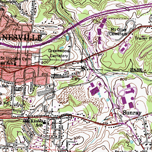 Topographic Map of Old Saint Nicholas Catholic Cemetery, OH