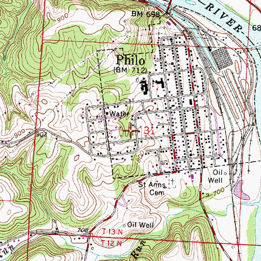 Topographic Map of Philo Cemetery, OH