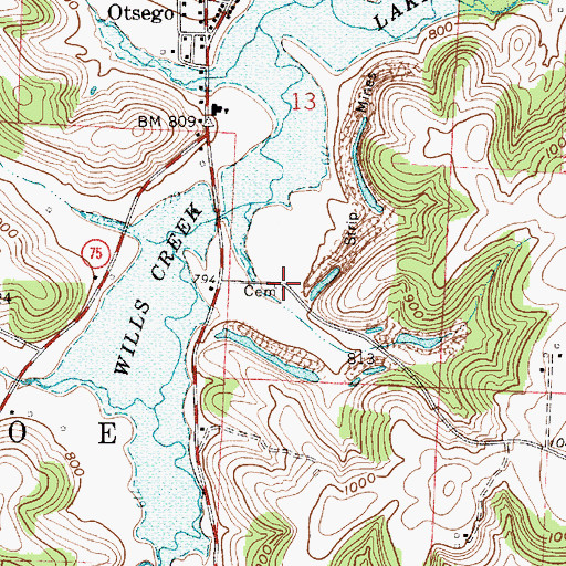 Topographic Map of Richardson Cemetery, OH