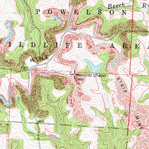 Topographic Map of Sherrods Chapel Cemetery, OH