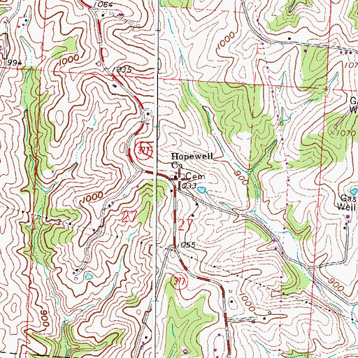 Topographic Map of Hopewell Cemetery, OH