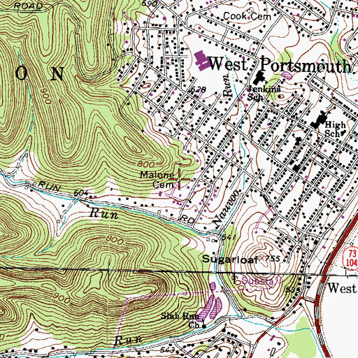 Topographic Map of Malone Cemetery, OH