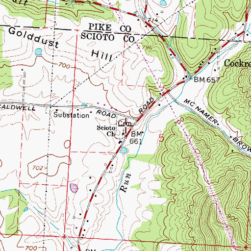 Topographic Map of New Scioto Cemetery, OH