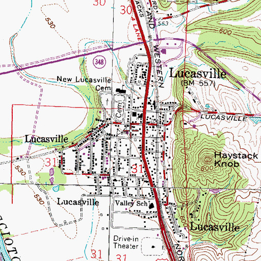 Topographic Map of Old Lucasville Cemetery, OH