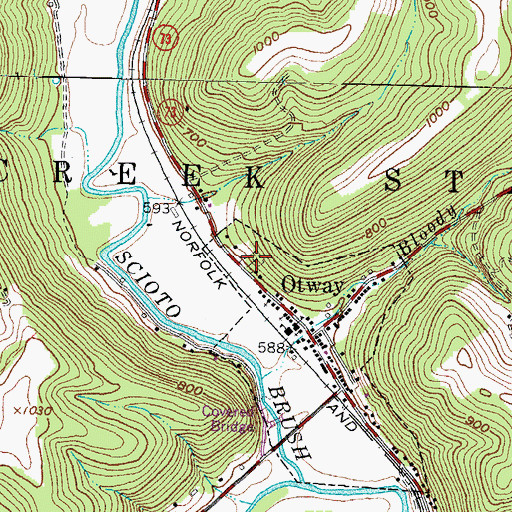 Topographic Map of Otway Cemetery, OH