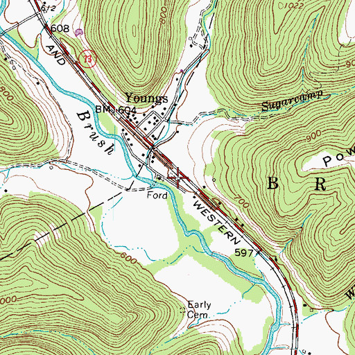Topographic Map of Young Cemetery, OH