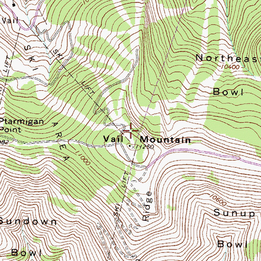 Topographic Map of Vail Mountain, CO