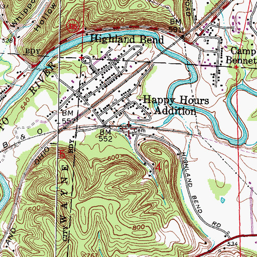 Topographic Map of Highland Bend Cemetery, OH
