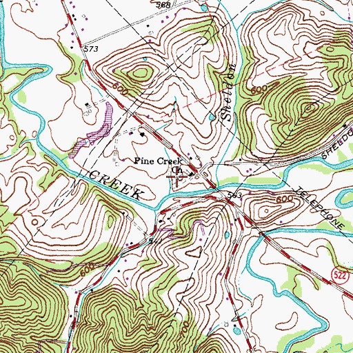 Topographic Map of Pine Creek Baptist Cemetery, OH