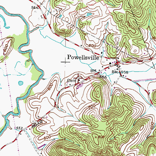 Topographic Map of Powellsville Baptist Cemetery, OH