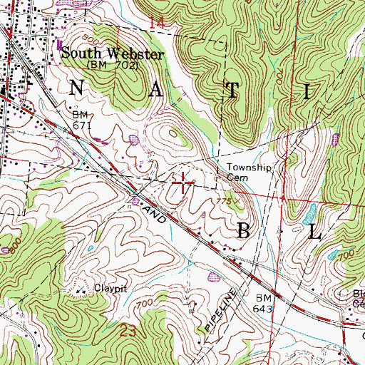 Topographic Map of South Webster Cemetery, OH