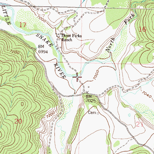 Topographic Map of Three Forks, CO