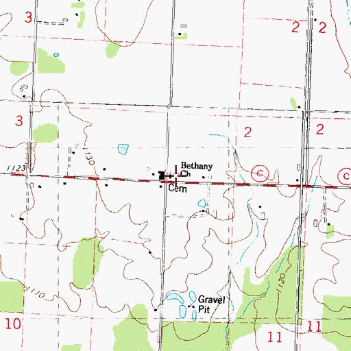 Topographic Map of Bethany Lutheran Cemetery, WI