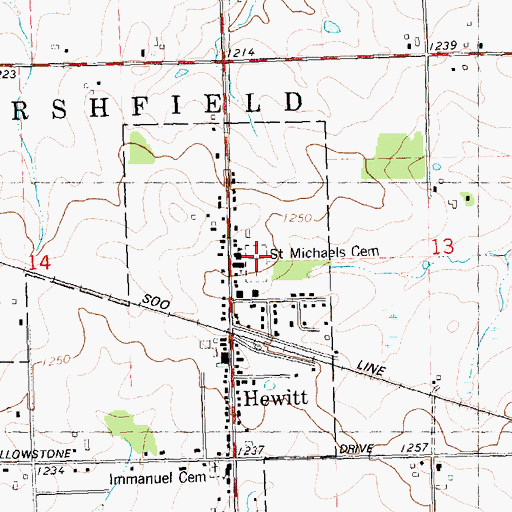 Topographic Map of Saint Michaels Cemetery, WI