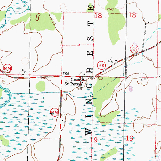 Topographic Map of Saint Peters Cemetery, WI
