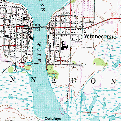 Topographic Map of Winneconne Cemetery, WI