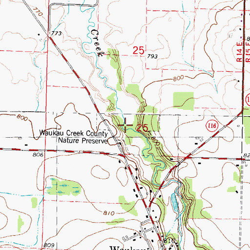 Topographic Map of Waukau Creek County Nature Preserve, WI