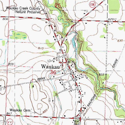 Topographic Map of Waukau School (historical), WI