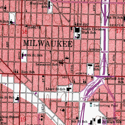 Topographic Map of Immanuel Evangelical Lutheran Church, WI