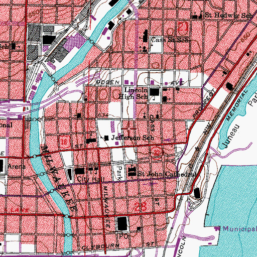 Topographic Map of Juneau Village Shopping Center, WI