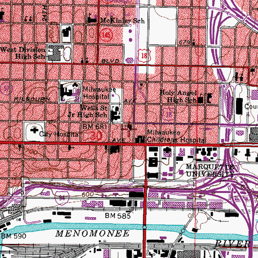 Topographic Map of Krueger Parent and Child Center, WI