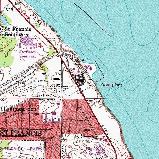 Topographic Map of Lakeside Power Station, WI