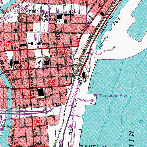 Topographic Map of Lincoln Memorial Bridge, WI
