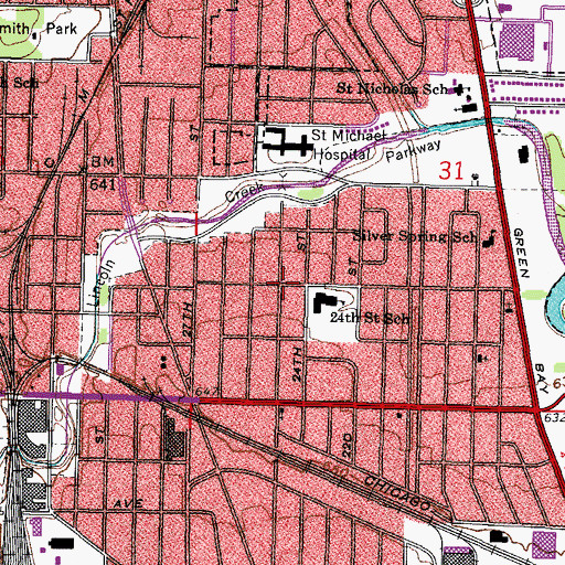 Topographic Map of Lincoln Park Bible Church, WI
