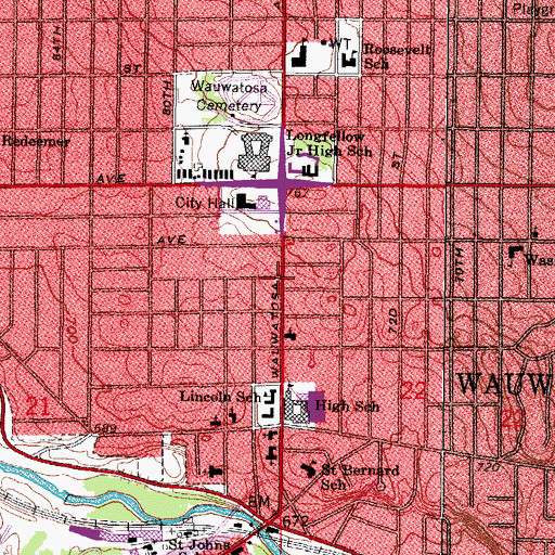 Topographic Map of Lowell Damon House Museum, WI