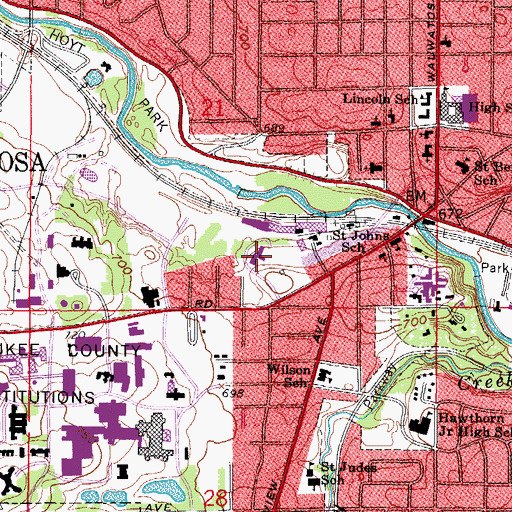Topographic Map of Lutheran Childrens Home, WI