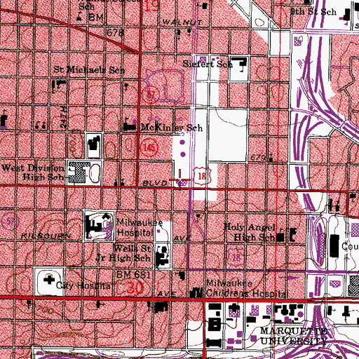 Topographic Map of MacDowell Montessori Elementary School, WI