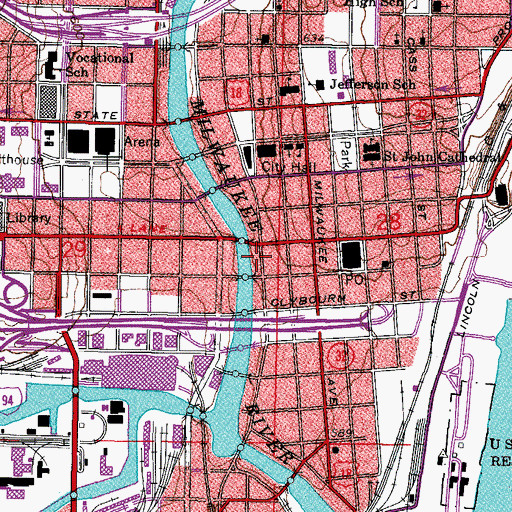 Topographic Map of Bank One Plaza, WI