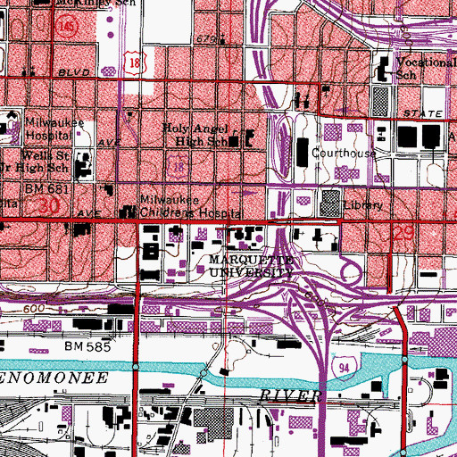 Topographic Map of Marquette Hall, WI