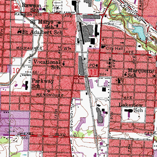 Topographic Map of Marquette Plaza Shopping Center, WI